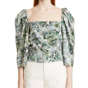 VINCE GREEN FLORAL PRINT BLOUSE